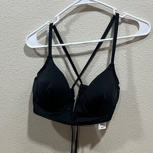 Shade And Shore Black Ribbed Strappy Bikini Top